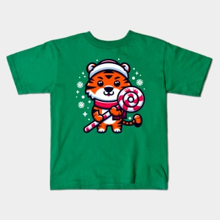 Kawaii Tiger with Christmas Candy Kids T-Shirt